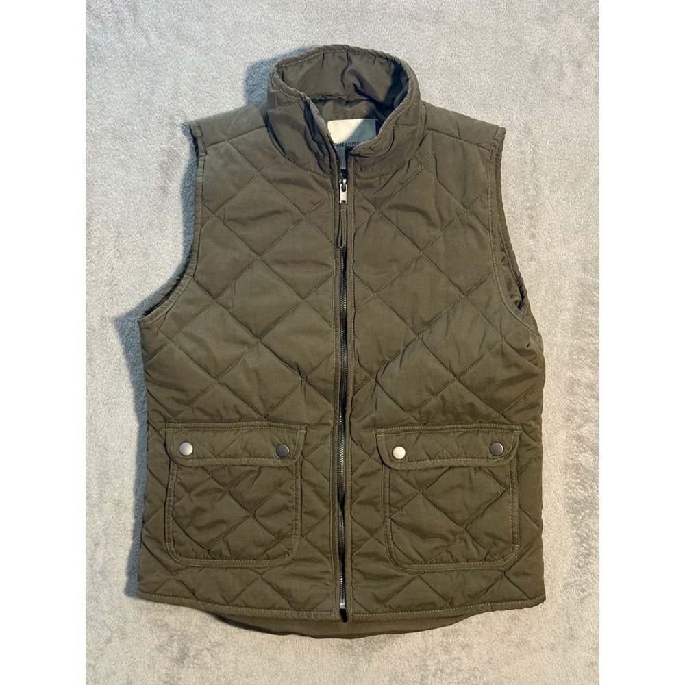 Thread & Supply Olive Green Quilted Puffer Vest Small Full Zip Utility Pockets